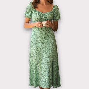 Marthea NWT Green Puff Sleeve Floral Peasant Dress Size L
